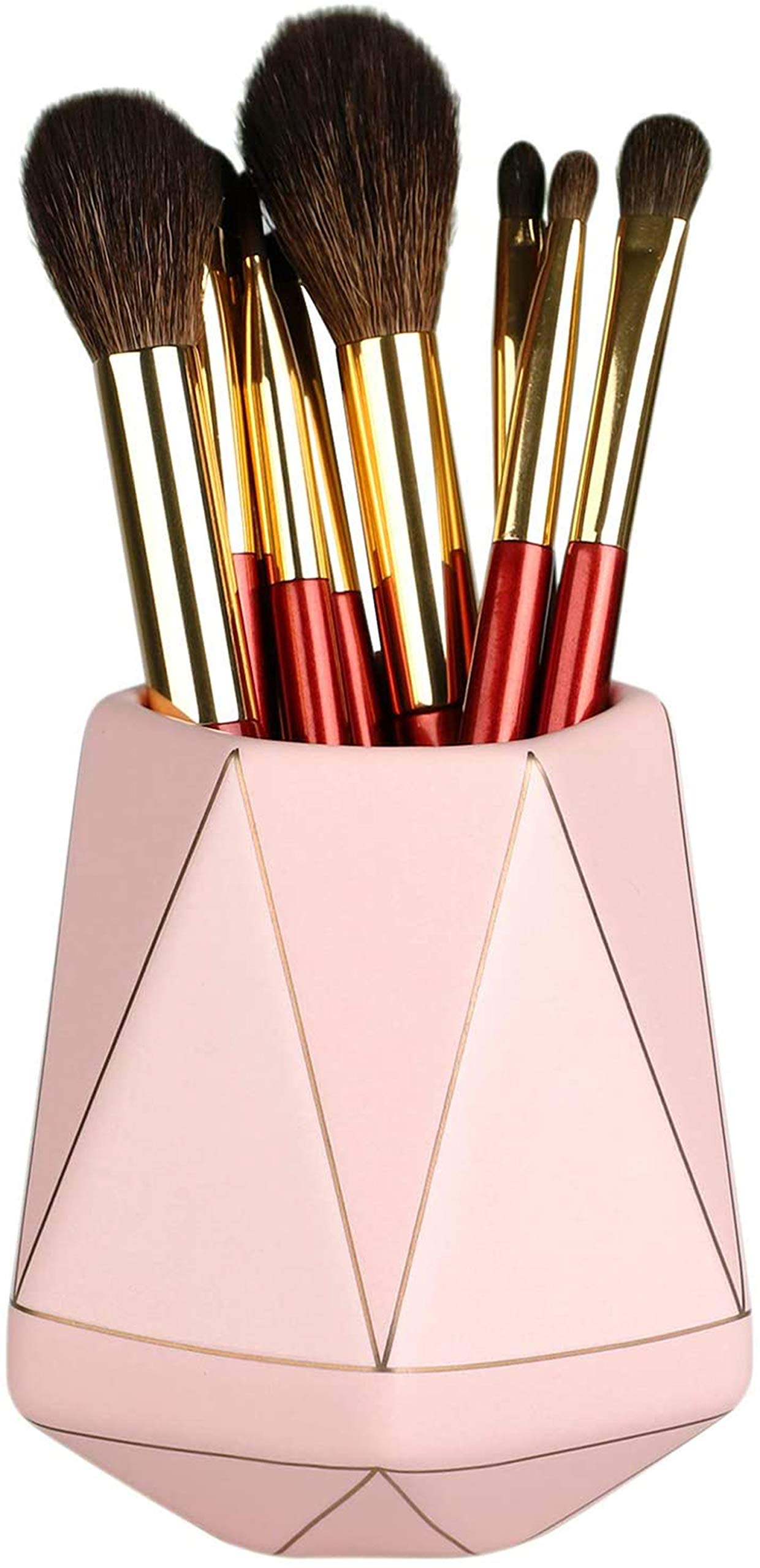 Pencil Holder for Desk Organizer, Special Holder Special Polyhedron Golden Pattern Ceramic [Pen Cup] [Makeup Brush Holder] Creative Gift for Desktop Supplies, School Life(Matte White)