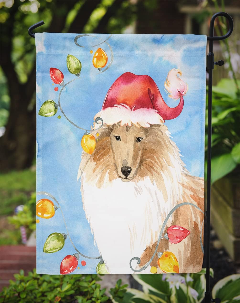 Caroline's Treasures CK2489GF Christmas Lights Collie Garden Flag Mailbox Flag Decorative Yard Flag Banner Outside Patio Artwork Yard Flower Beds, Garden Size, Multicolor