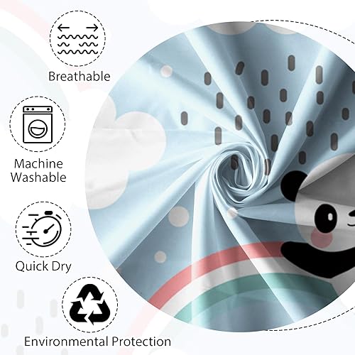 Miniatura 4 de Renaiss Cortina de ducha con diseño de panda de 72 x 72 pulgadas, diseño de animales de dibujos animados, nubes blancas, cielo azul, arco iris,