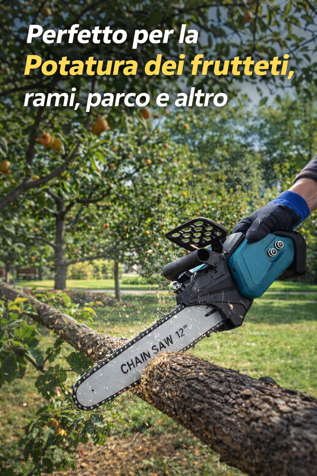 Motosega a Batteria 12 Pollici, 400W Motosega Elettrica, GARANZIA 2 ANNI, Sistema Oliatore, Motore Brushless, 2x1500mAh Batterie, 2 Batterie da 108V, Barra da 30CM, Potatura e Taglio del Legno