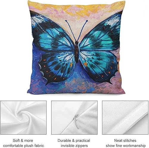 Miniatura 8 de Fundas de almohada para dormitorio, hermosa mariposa tropical en teñido anudado, 18 x 18 pulgadas, juego pequeño de 4 fundas de cojín