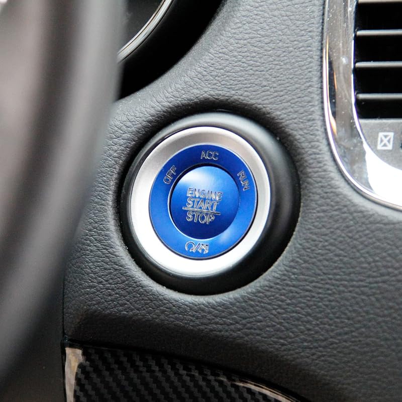 Capa de botão Engine Start/Stop crosselec em alumínio com passagem de luz azul para Dodge, Chrysler, Jeep e RAM – 2 unidades