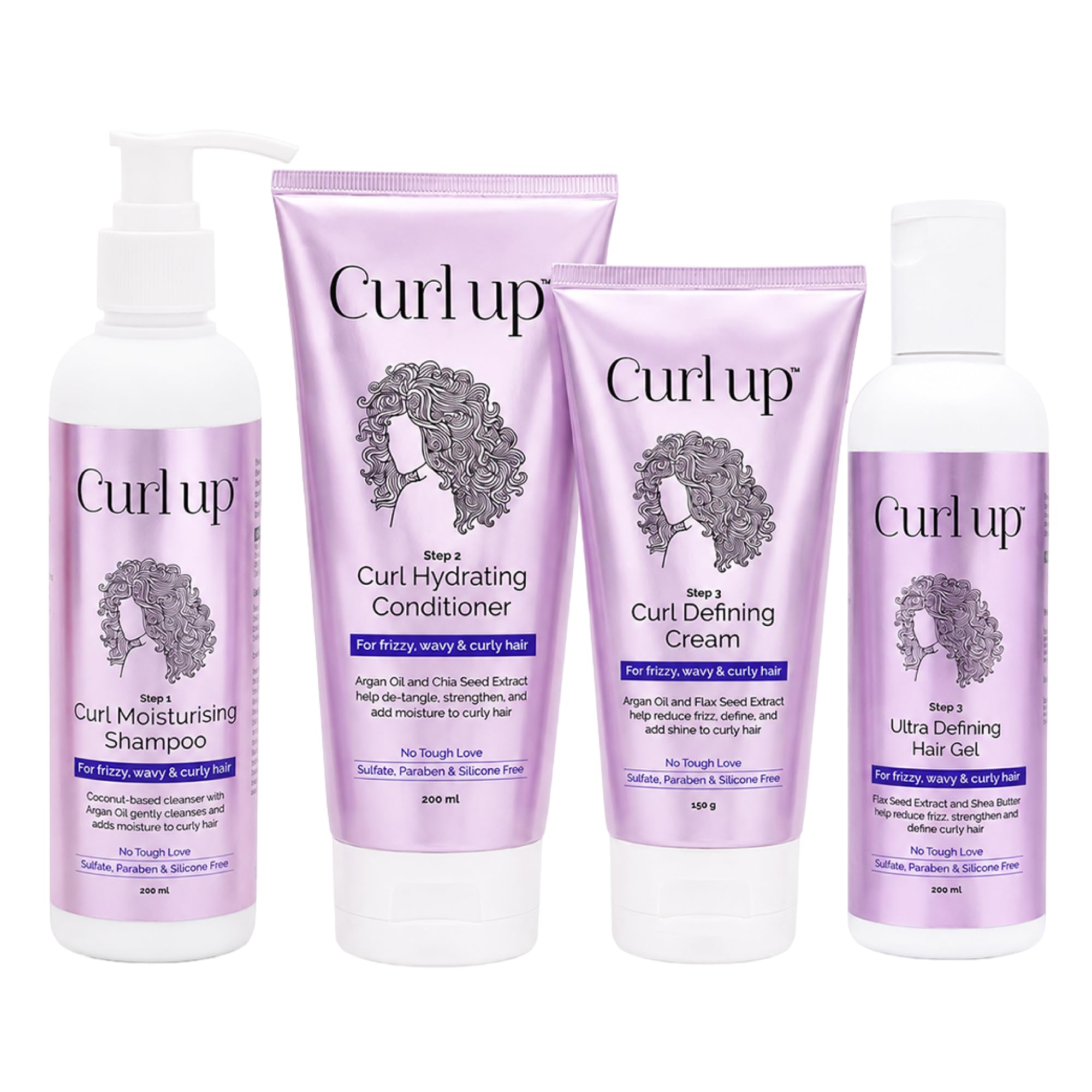 Curl Up Ultra Defining Bundle with Curly Hair Shampoo , Conditioner , Leave in Curl Cream & Hair Gel | For Dry Frizzy ,Wavy & Curly Hair | Sulphate Paraben & Silicone Free- Combo of 4