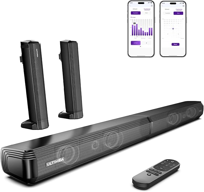 ULTIMEA 2.2ch Barras de Sonido para TV, 2 en 1 Barra de Sonido Desmontable para TV, Bluetooth 5.3 Soundbar, 3 Modos de Ecualización y Graves Ajustables Altavoces de TV, ARC/óptico/Aux, Apollo S40 Pro