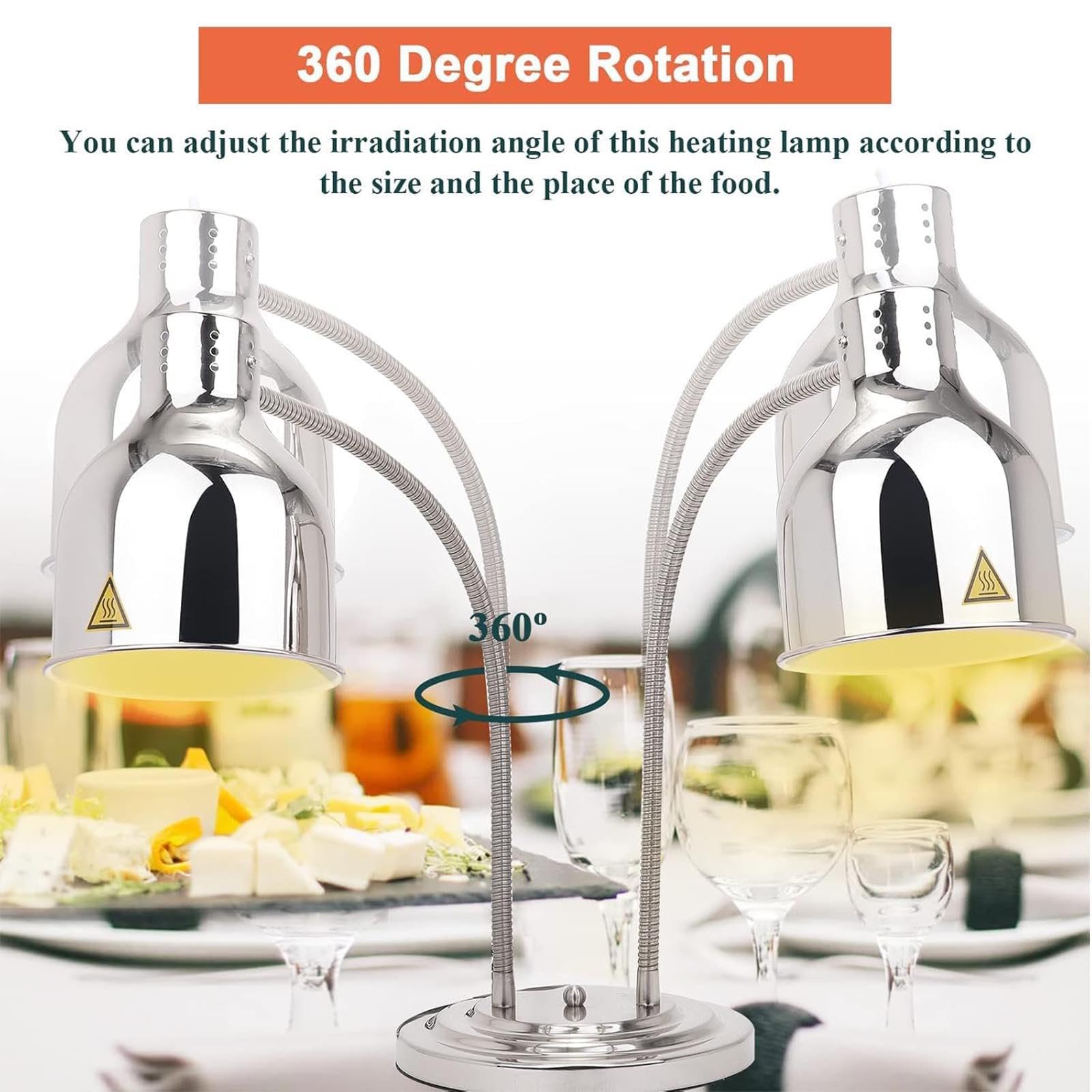 Lámpara Calentadora de Alimentos, Lámpara de Calor con Bombillas para Calentar Alimentos, Lámpara Comercial para Calentar Buffet, Restaurante, Servicio de Comida,Gold