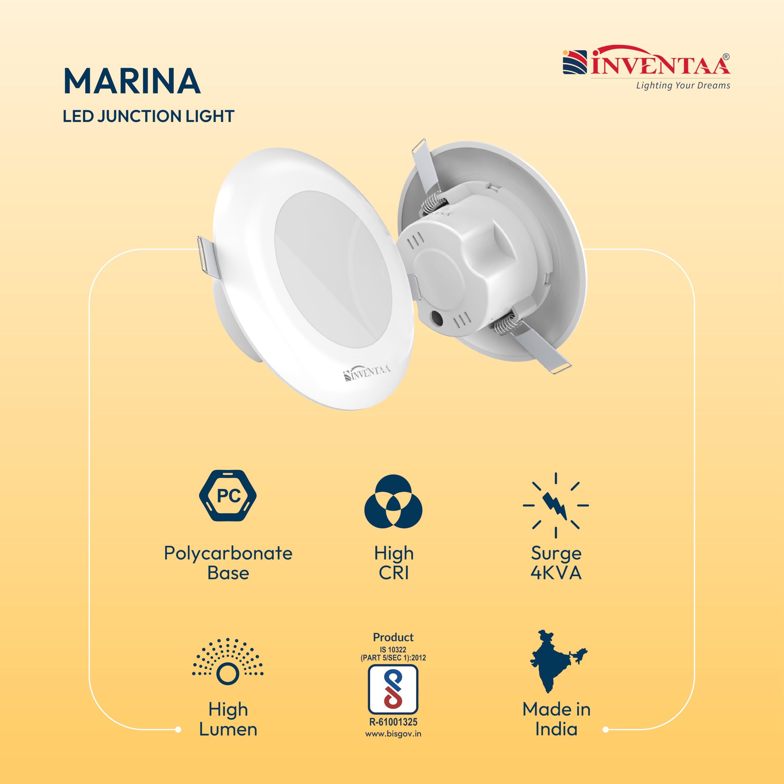 INVENTAA Marina 8W Ceiling LED Lights for Home, Office, Restaurants (Green) Concealed Lights Fall Ceiling Lights for Home Suitable for 3 Inch Junction Box False Ceiling Led Downlight 2