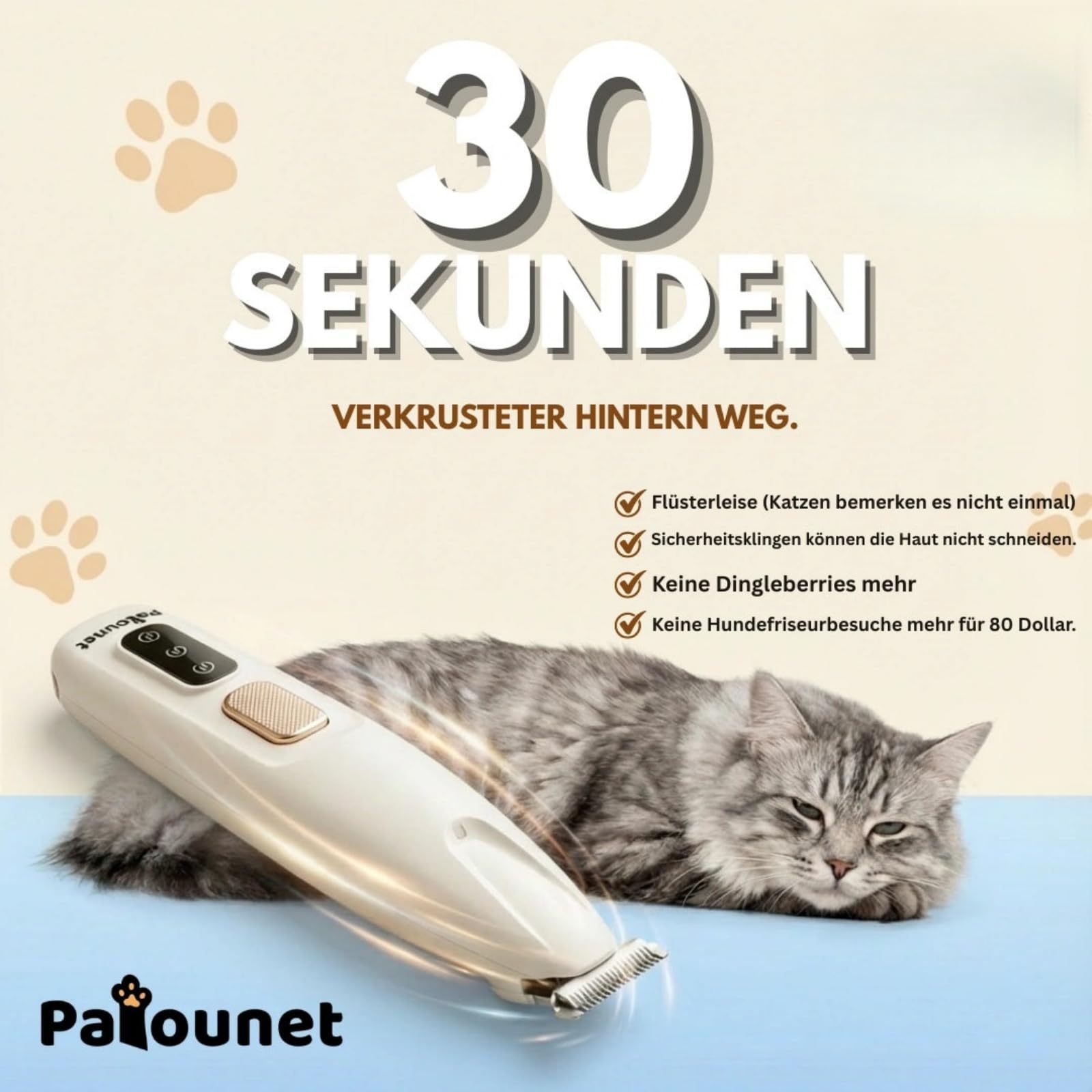 mylittle-paw Patounet Der einzige Haarschneider, derleise genug für Katzen ist(30 dB),Katzen-Schermaschine mit LED-Licht, wasserdicht und kabellos, für Hunde und Katzen geeigne