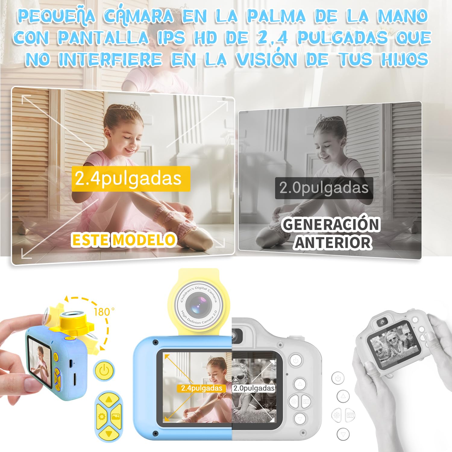 Camara Fotos Infantil,ARNSSIEN Camara de Fotos para Niños con Pantalla de 2,4”,Lente de180°Flip, Juguete Regalo 3-12 Niña Niño de Navidad Cumpleaños