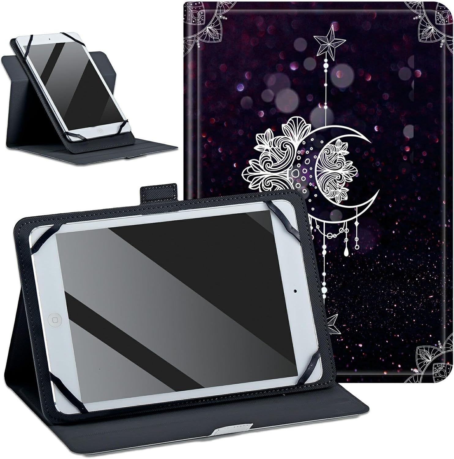 Universal 10.5-11.5 inch Tablet Case for iPad/Samsung/Kindle/Huawei/Lenovo/Android/Dragon Touch,360 Degree Rotating Stand & Multiple Viewing Angles Protective Cover,Moonflower