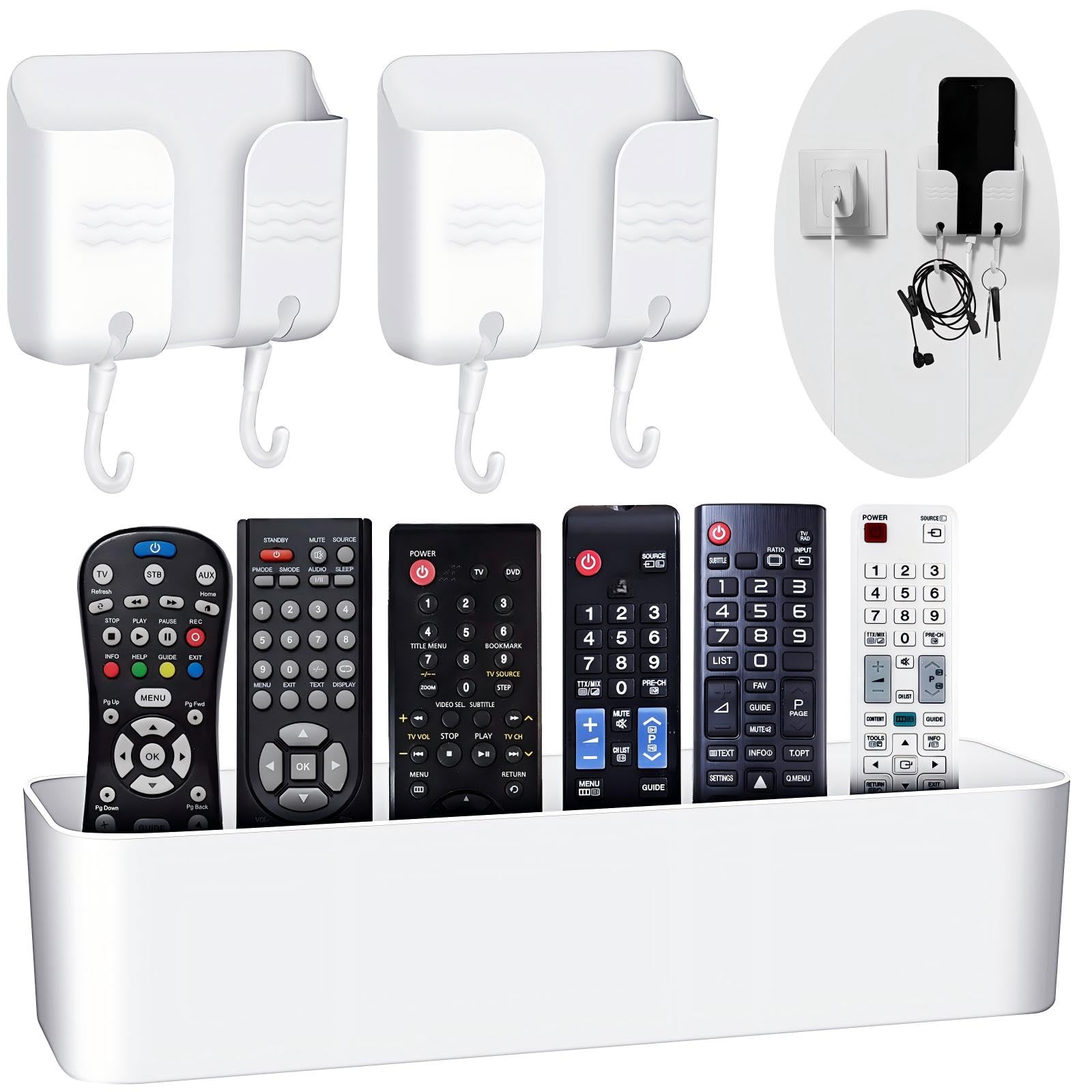 3 Pieces Remote Holder 2 Kinds Wall Mount Phone Holder Without The Need to Drill Holes in Your Wall Adhesive Remote Control Storage Box Adhesive Storage Box for Bedroom Kitchen Bathroom (White)-image-28