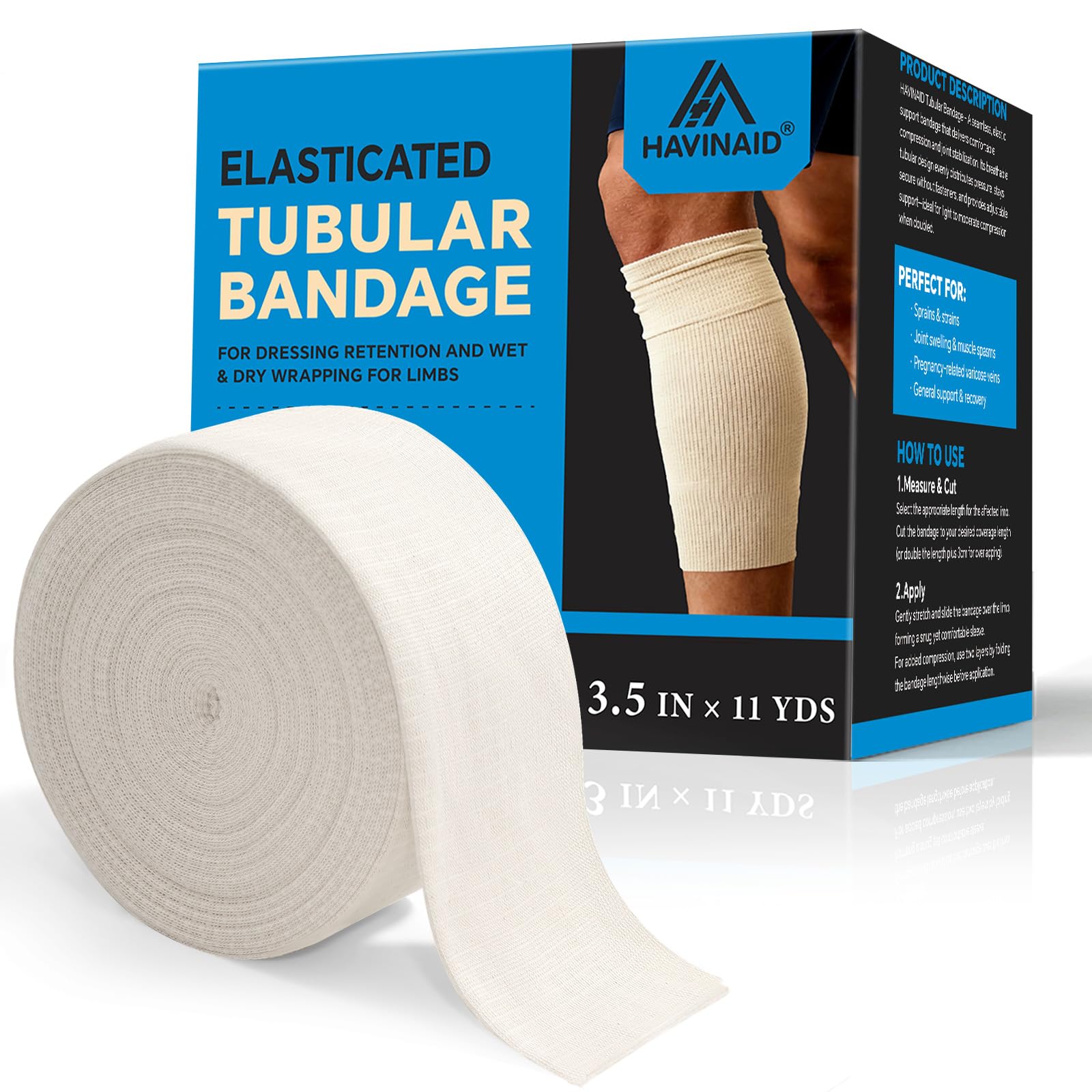 Benda tubolare senza lattice per gambe, ginocchia, braccia e cosce, traspirante e riutilizzabile, fascia elastica di supporto per supporto articolare/sollievo dal dolore (8,9 cm x 10 m)