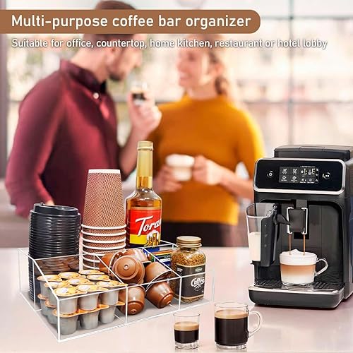 Miniatura 4 de KAIDELI Organizador de acrílico para barra de café para encimera, oficina, hogar, soporte para tazas de café, condimentos, cápsulas de café,