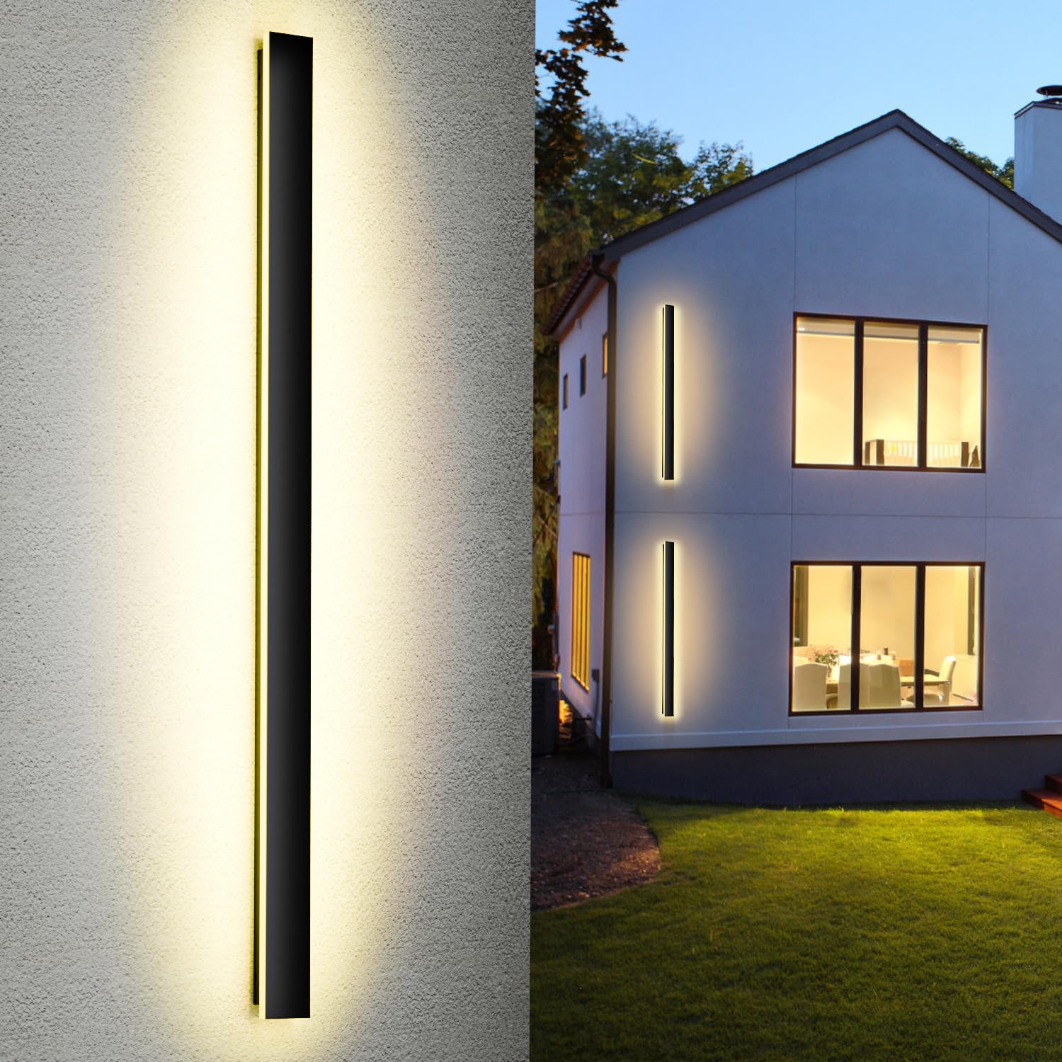 brightower Lange Villa Wandleuchte Schwarz, Außenwandleuchte Wasserdicht Ip65, Aluminium Acryl Außenlampe für Gärten, Terrassen, Schlafzimmer Wohnzimmer Innen, Warm light (170cm)