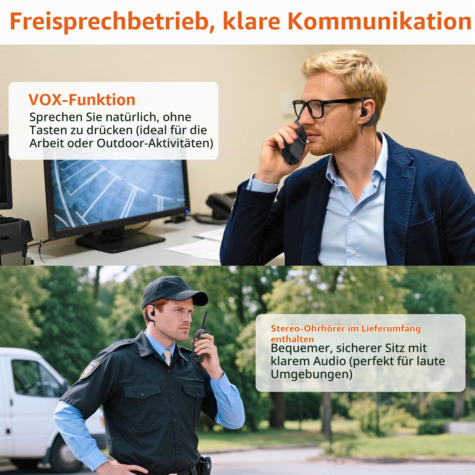 Proster Walkie Talkies 16 Kanäle PMR Funkgeräte mit Sprachaufforderung Wiederaufladbare mit USB-Ladegerät und Kopfhörer -Schwarz(2 Paar) (2 Paar)