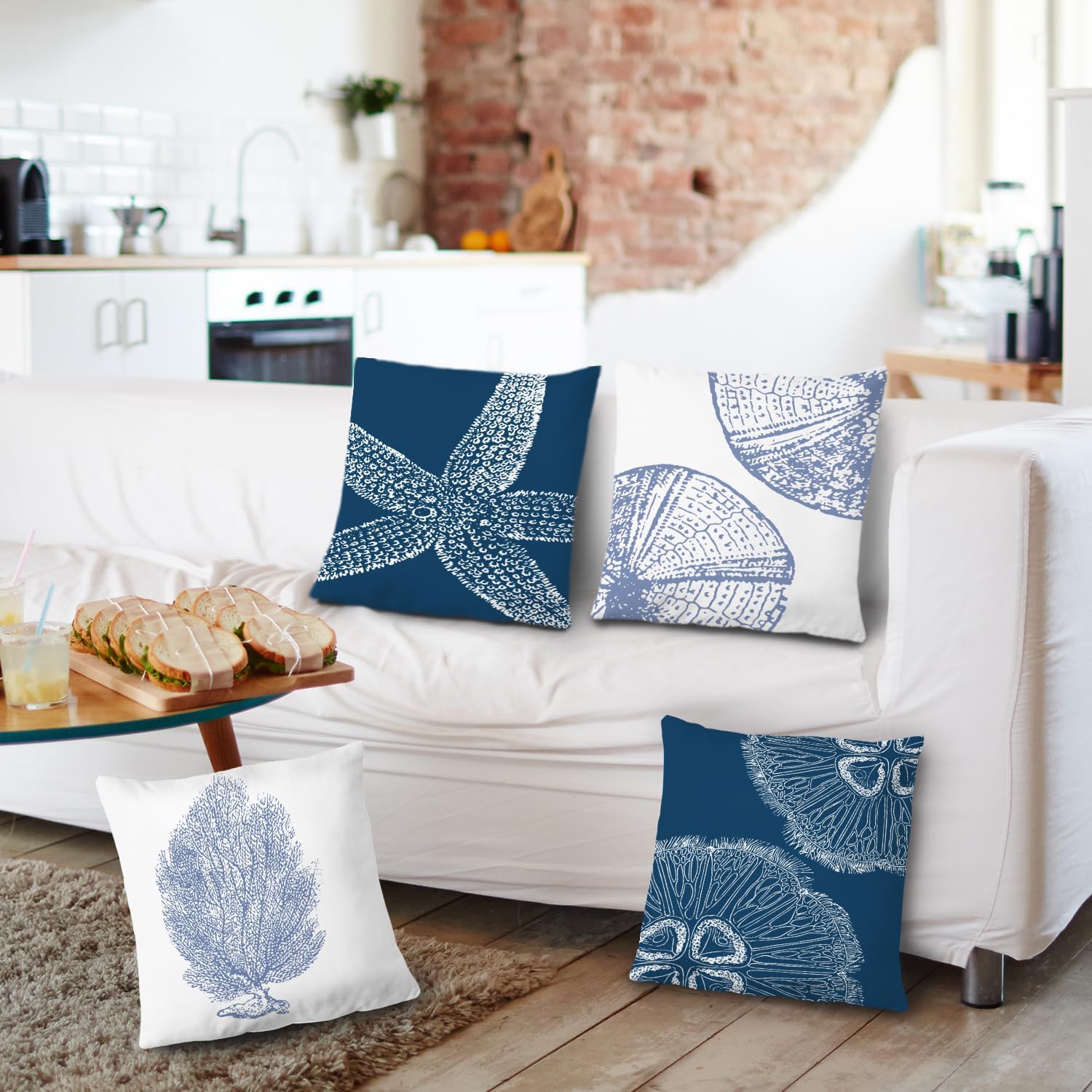 Starfish Pillow Covers, Coastal Pillow Covers 18x18 Set of 4, Starfish Coastal Pillows Decorative Throw Pillows Cover for Couch Bed Living Room Bedroom - Image 2