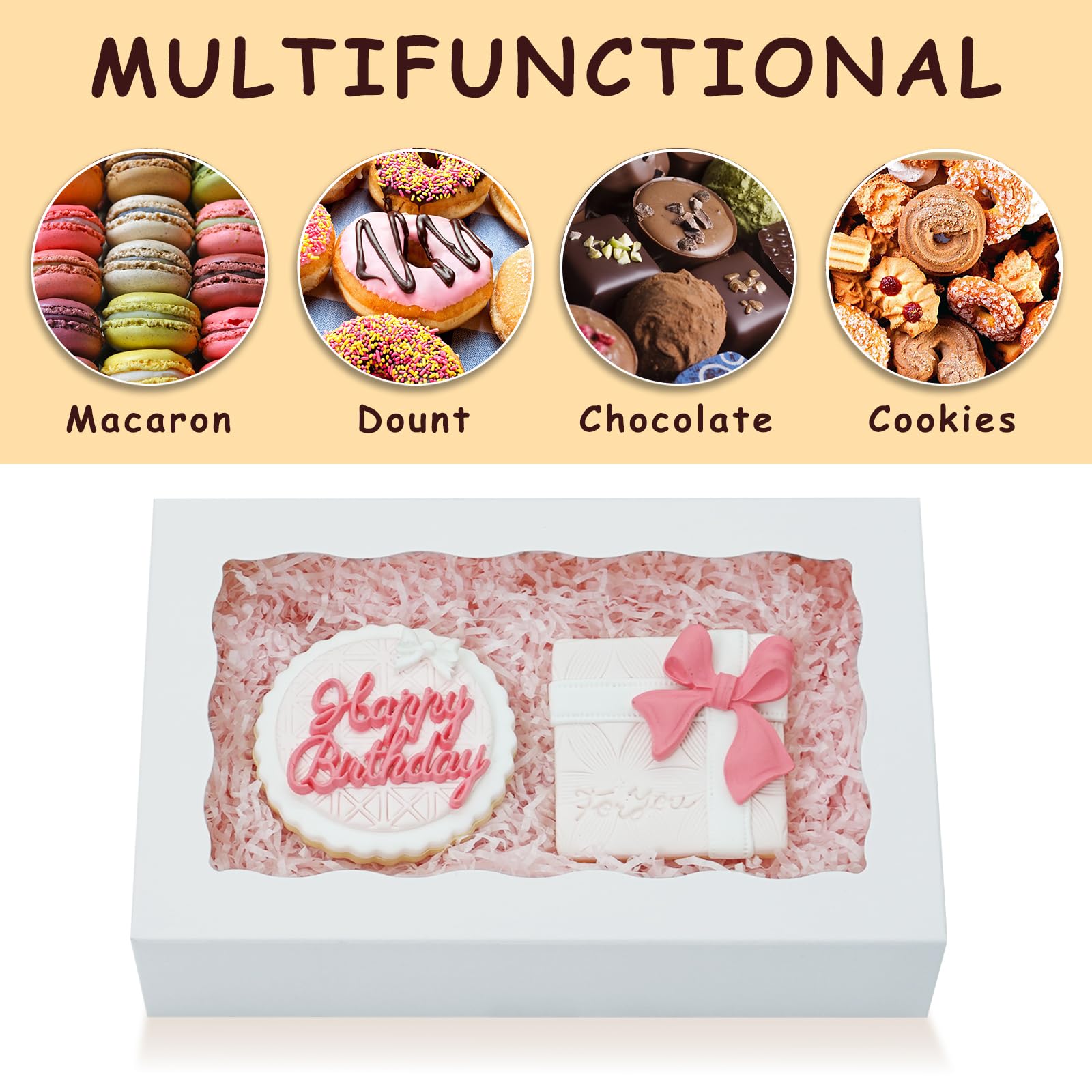 XINHPKGG 20 scatole per biscotti, 20 x 13 x 5 cm, scatole da forno con finestra, scatole per dolcetti, scatole per fragole ricoperte di cioccolato, scatole per macaron, colore bianco