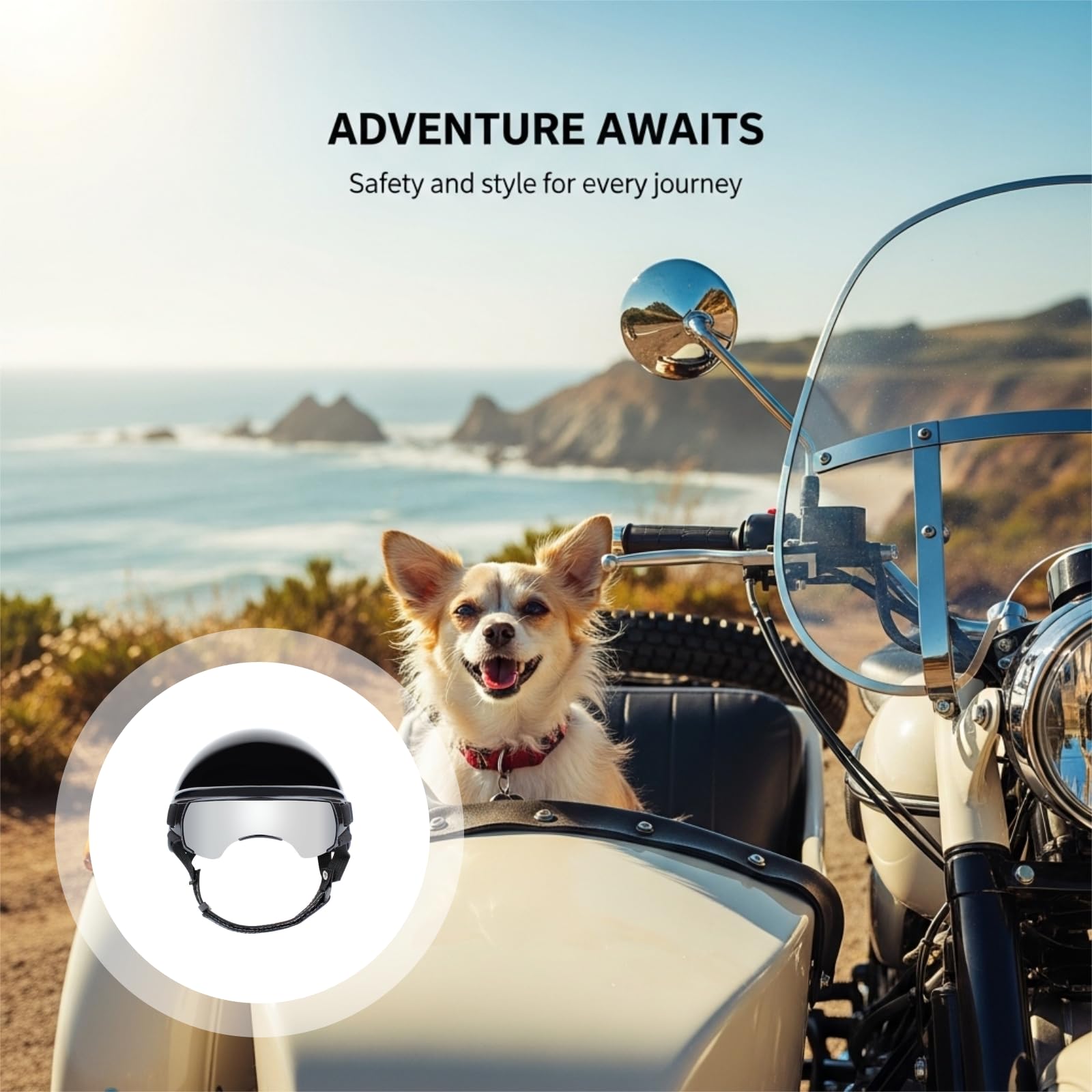 Generisch Zestaw 2 szt. kask dla psa i okulary, rozmiar S, kask motocyklowy dla małych psów ze srebrnymi okularami przeciwsłonecznymi, lekkie akcesoria, obwód głowy 37 cm