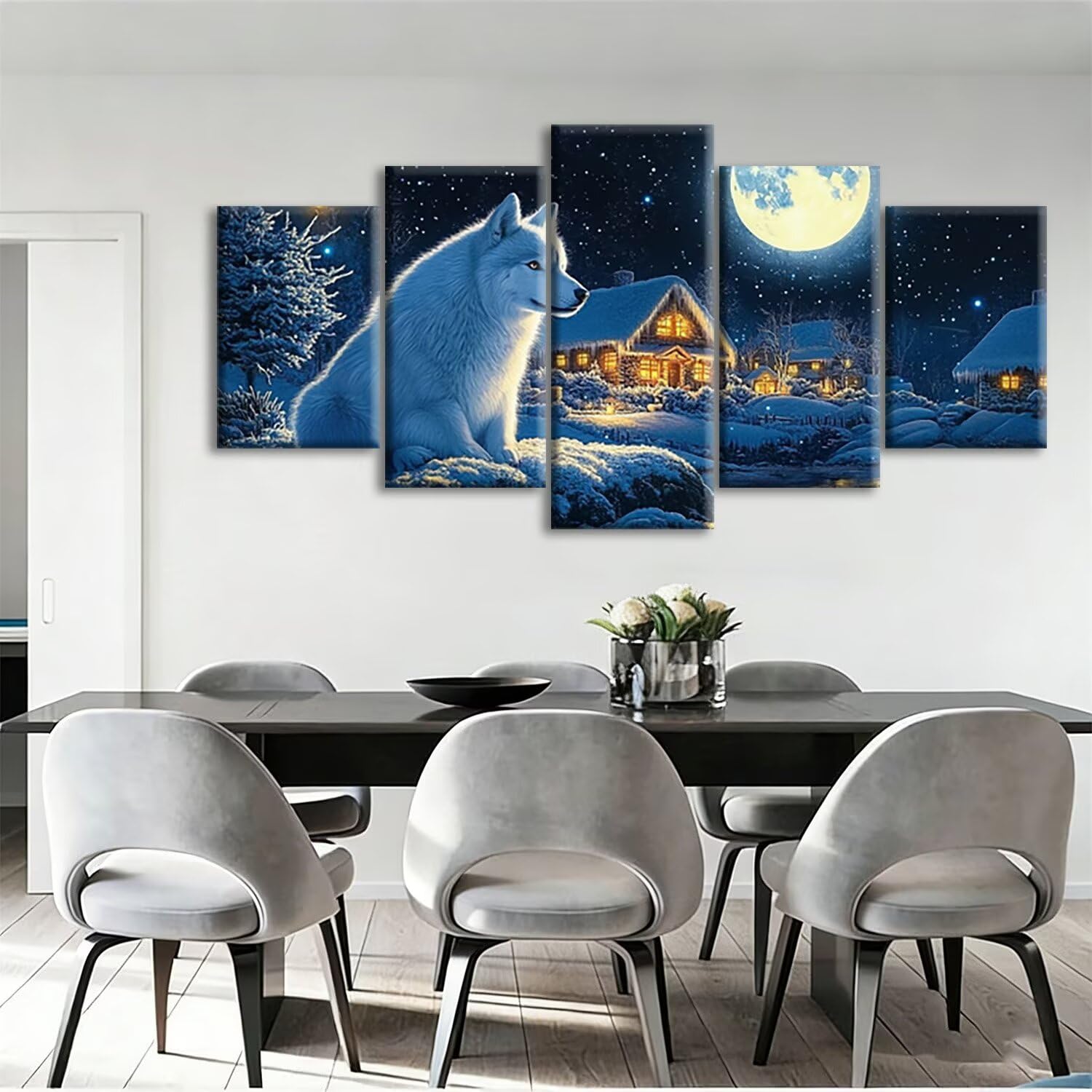 Wolf diamentowy obraz dla dorosłych, duży rozmiar XXL, 150 x 80 cm, 5-częściowy, obraz do malowania diamentami, obraz 5D "zrób to sam", obraz na pełny obraz, haft krzyżykowy, mozaika, rękodzieło