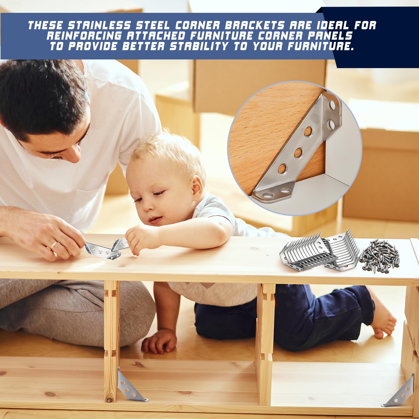 Yaocom 80 piezas de soporte de esquina triangular multifunción de acero inoxidable universal para muebles, soporte de esquina en ángulo con tornillos, conector de fijación de ángulo, marco de soporte