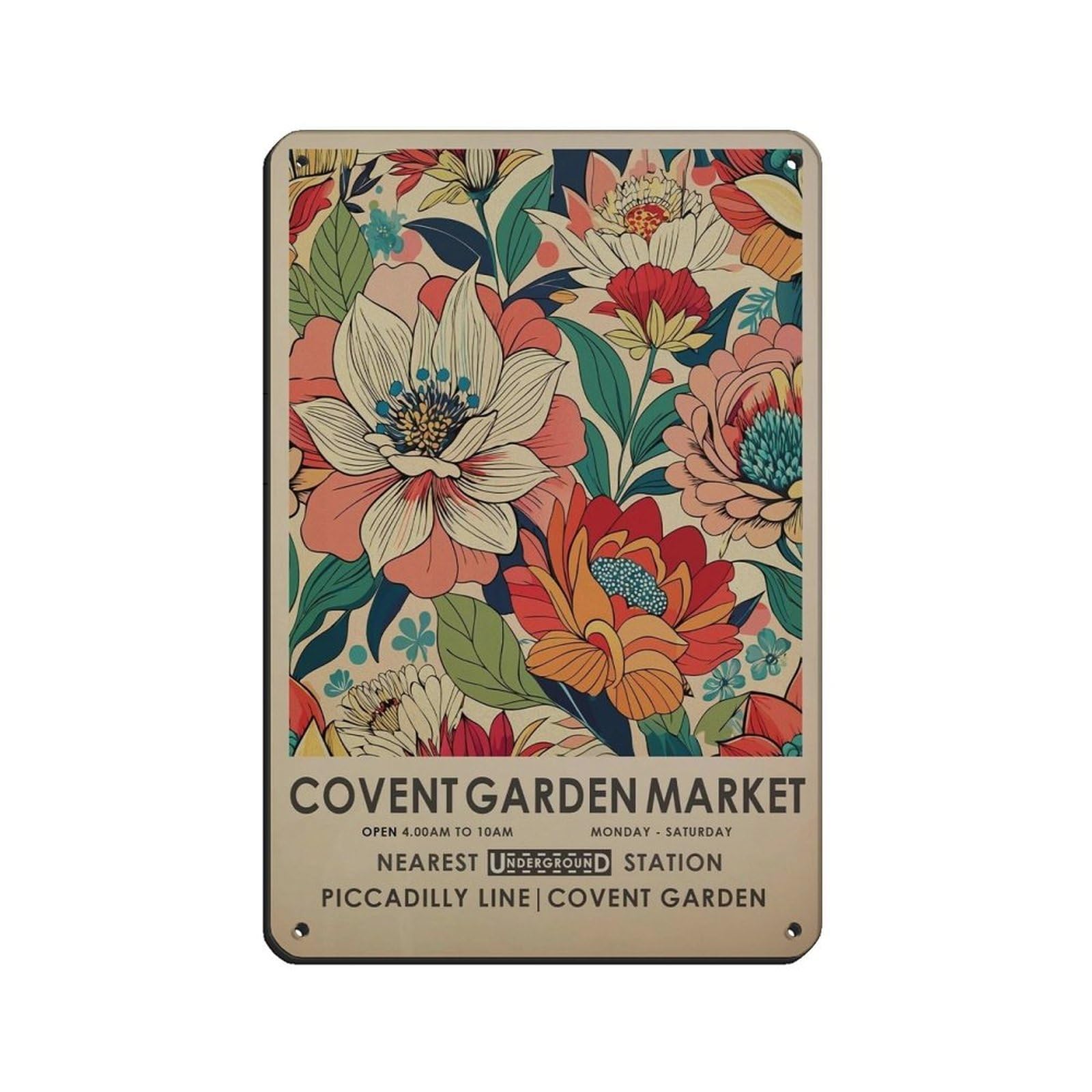 Covent Garden Flower Market, Vintage Botanical Retro Poster Metal Tin Sign Chic Art Retro Iron Painting Bar People Cave Cafe Family Garage Poster Wall Decoration 8x12inch(20x30cm)