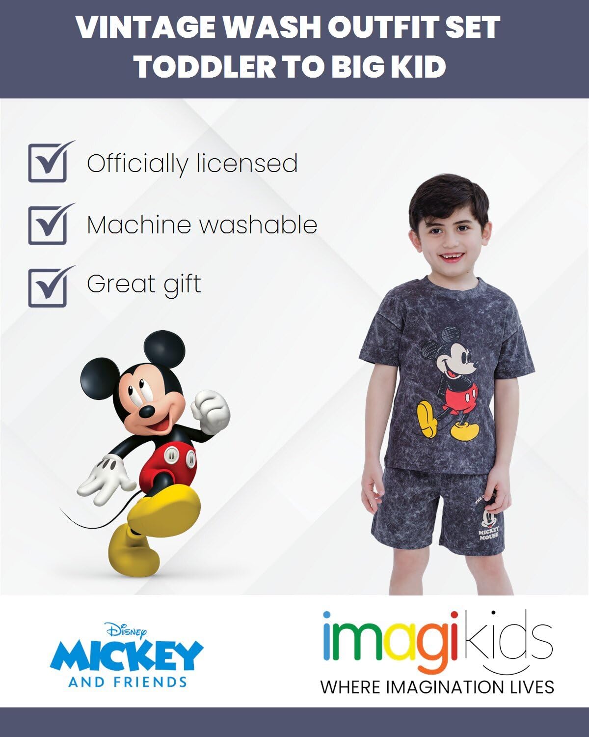 Disney Conjunto de camiseta y pantalones cortos de Mickey Mouse para niños pequeños y grandes