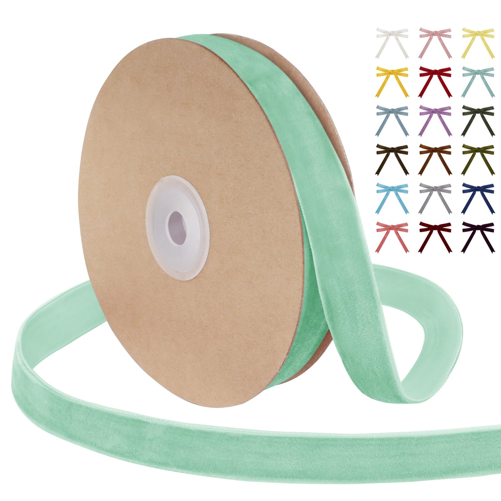 Uiopa Mint Green Velvet Ribbon, 20mm x 9m Single Face Wrapping Ribbon, Vintage Velvet Ribbons for Gift Wrapping, Wreaths, Wedding, Party, Home Decor, DIY Crafts