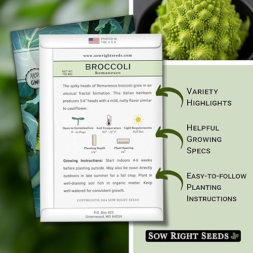 Miniatura 2 de Sow Right Seeds - Semillas de brócoli Romanesco para plantar - Paquete de reliquia sin OMG con instrucciones para plantar un huerto doméstico al