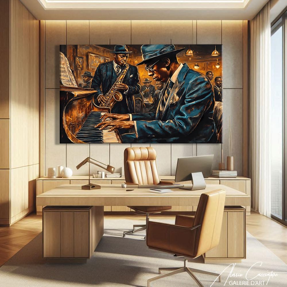 Alessio Cacciatore Quadro Jazzmann - Poster decorativo da parete musicale - Stampa su tela africana - Quadro sassofonista - Decorazione da parete bar - Tela moderna Design Soggiorno (60 x 40 cm)