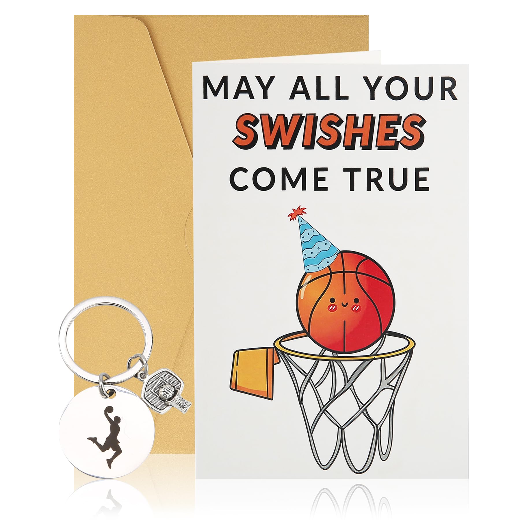 Wasise Basketball Birthday Card - Basketball Greeting Card, Birthday Card for Men Women Boy, Blank Inside with Envelope Comes With Keychain for Son Grandson Nephew Friends Colleagues Brother Gift