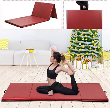 4x8x2 Folding Gymnastics Mat, Extra Thick High Density Anti-Tear Gym Exercise Pad with Carrying Handles, Hook and Loop Fastener, 4 Panel Tumbling Mat for Workout, MMA, Stretching Yoga