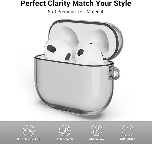 Miniatura 6 de ULAK Compatible con AirPods 3, funda protectora de TPU suave con llavero para AirPods de 3 generación 2021 LED frontal visible, color negro