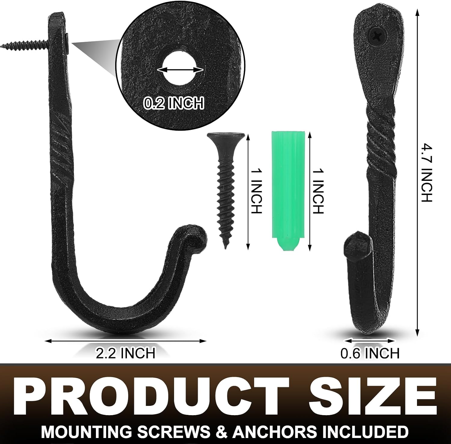 LEIFIDE 6 Pack Wrought Iron Hooks Black Cast Iron Hooks 4.5 Inch