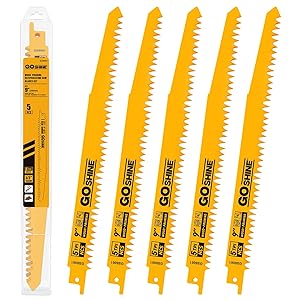Goshine 9 Inch Wood Pruning Reciprocating Saw Blades, Fleam Ground Teeth Sawzall Blades for Wood Cutting,Tree Trimming,Compatible with Milwaukee and Dewalt Reciprocating Saws(5Pcs/5TPI)