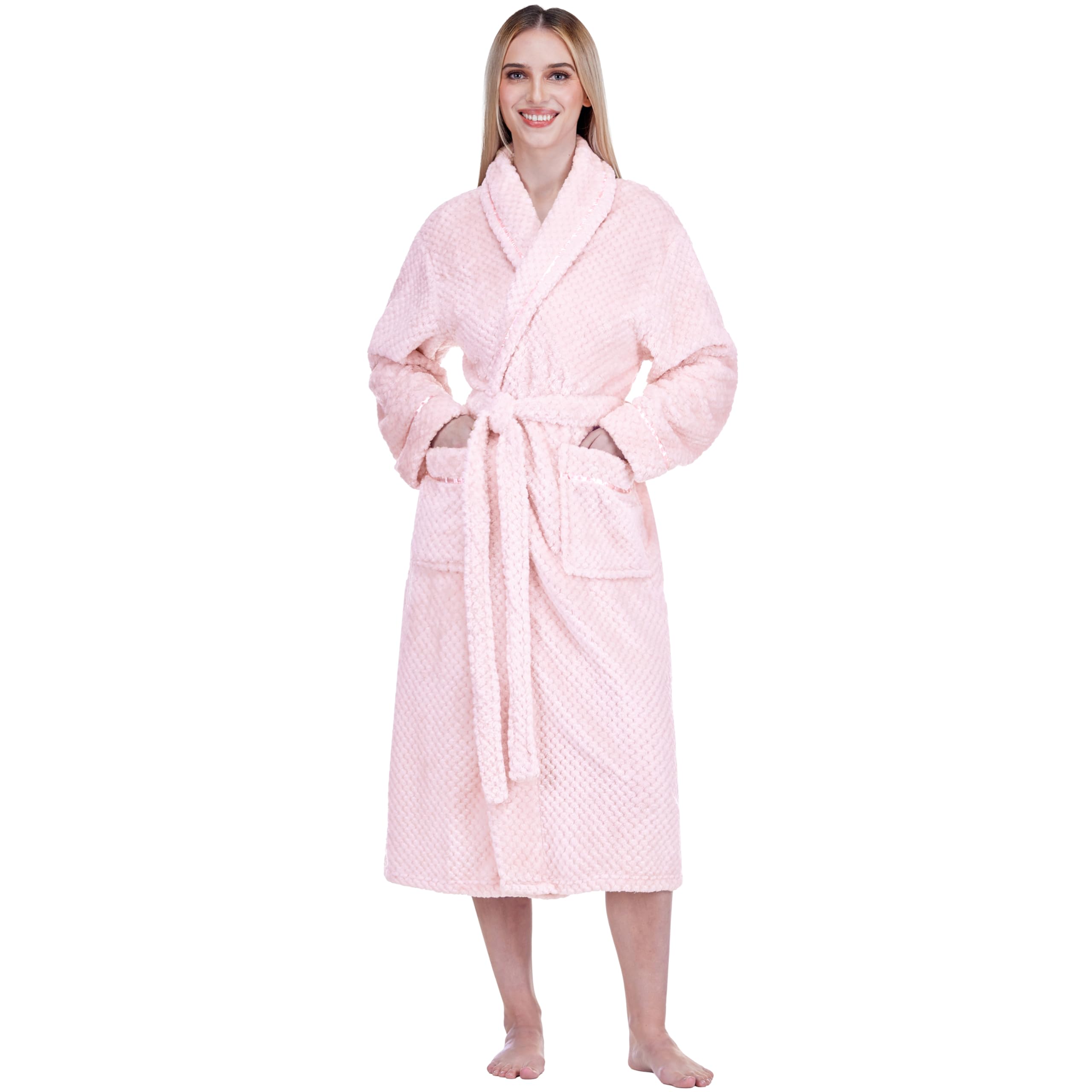 PAVILIA Women Plush Fleece Robe, Soft Textured Bathrobe, Lady Cozy Spa Long Robe