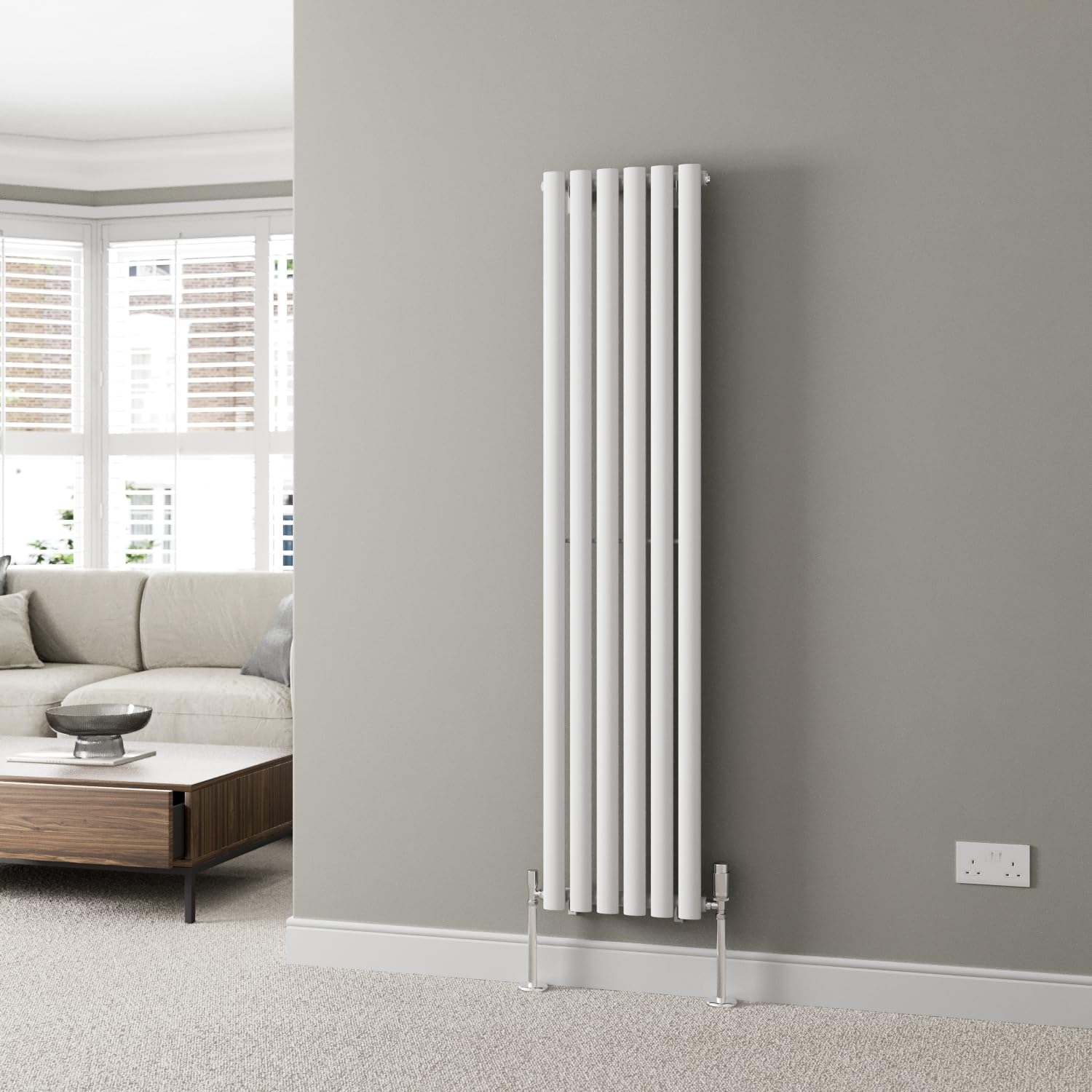 DuraTherm® 1600 x 360mm White Vertical Designer Radiator Single Column Oval Tube Modern Central Heating Panel Bathroom Radiators