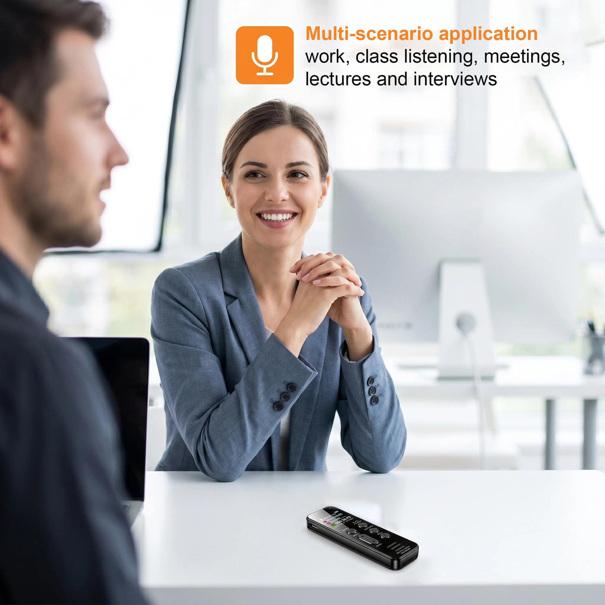 Digitaler Diktiergerät HD-Audioaufnahme Einfache Bedienung Intelligente Spracherkennung A-B-Wiederholung Passwortsperre Sprachaktiviertes für Meetings Interviews Vorlesungen usw (32 GB)