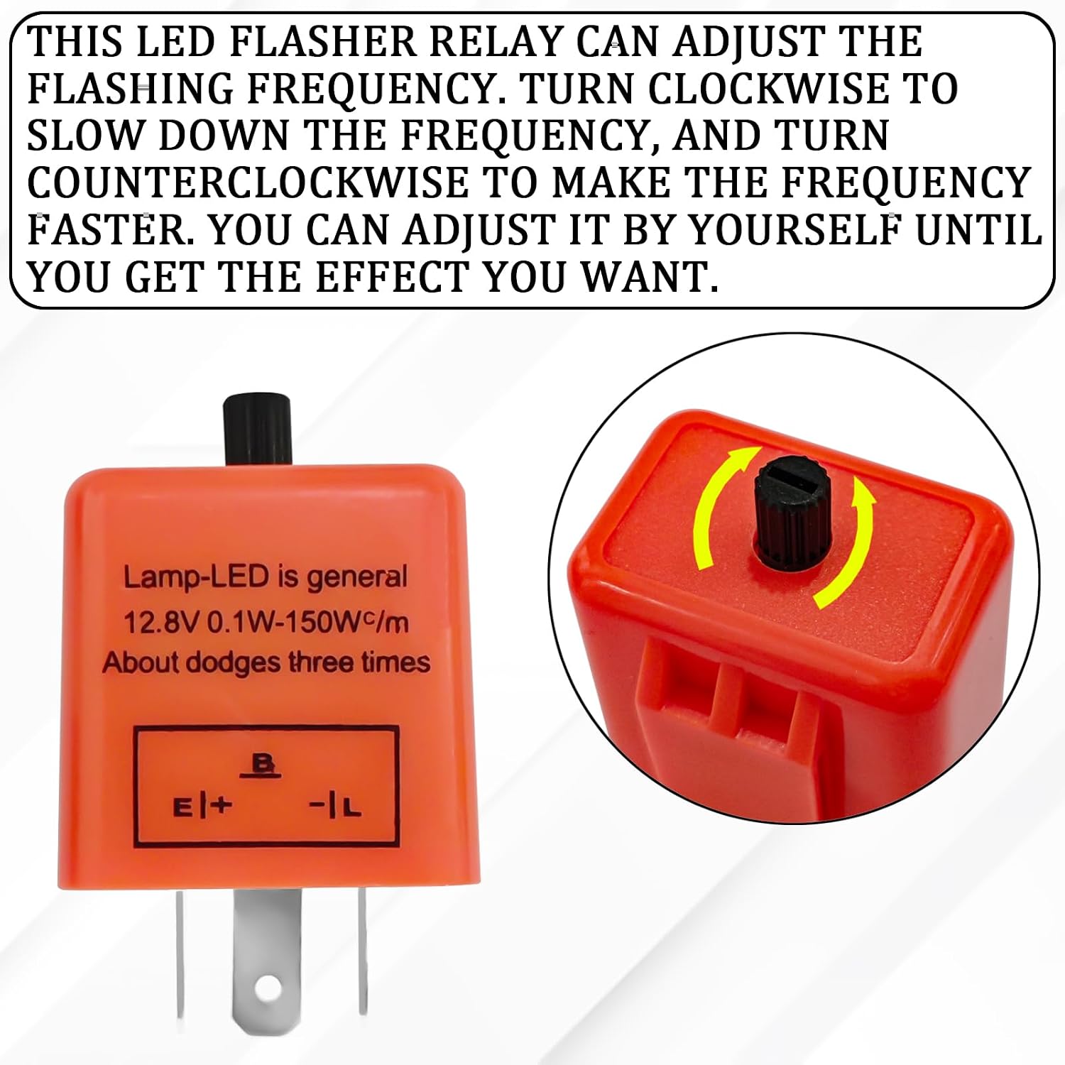 CF-13 Led Flasher Relay 3 Pins 12V Adjustable Frequency Flasher Relay for Led Turn Signal, CF13 EP34 Electronic Hyper-Flashing Fast Flash Signal Indicator(1PCS)