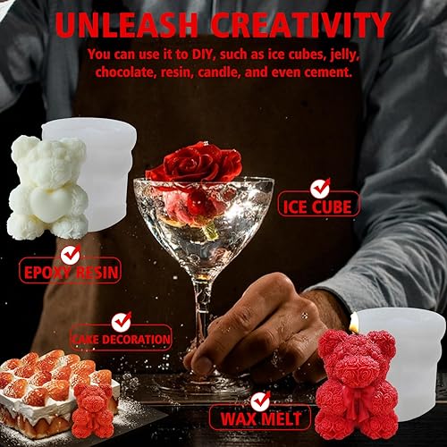 Miniatura 2 de 2 moldes para hacer velas de oso de rosas, molde 3D para jabones hechos a mano, molde de resina epoxi de silicona, molde de adorno para velas de