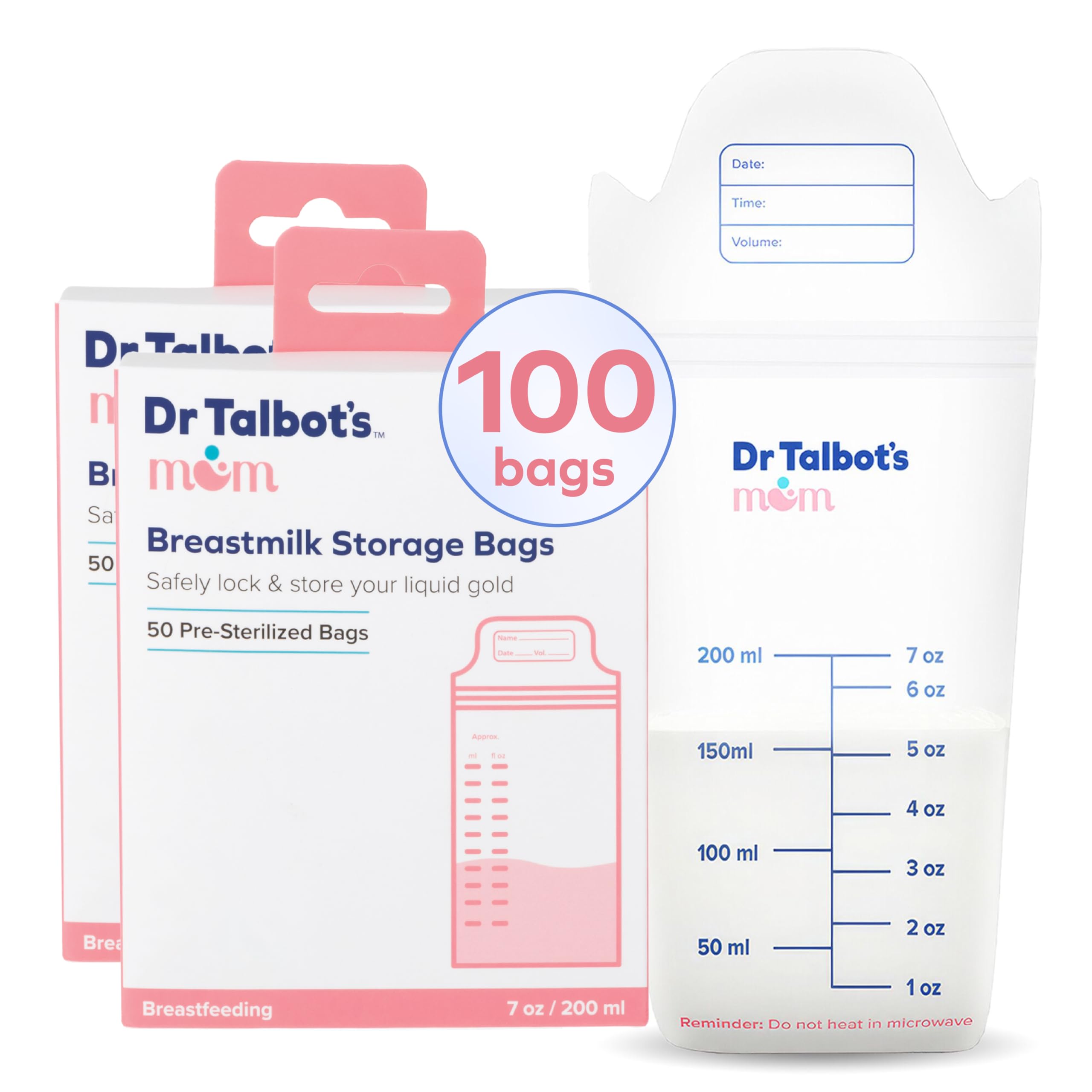 Dr. Talbot's Mom MilkFresh Breastmilk Storage Bags - 100 Count - Perfect for Moms On The Go