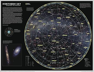 National Geographic Maps Charting the Heavens, Northern Sky Wall Map - Compact - 21.5 x 16.25 inches - Front Lamination