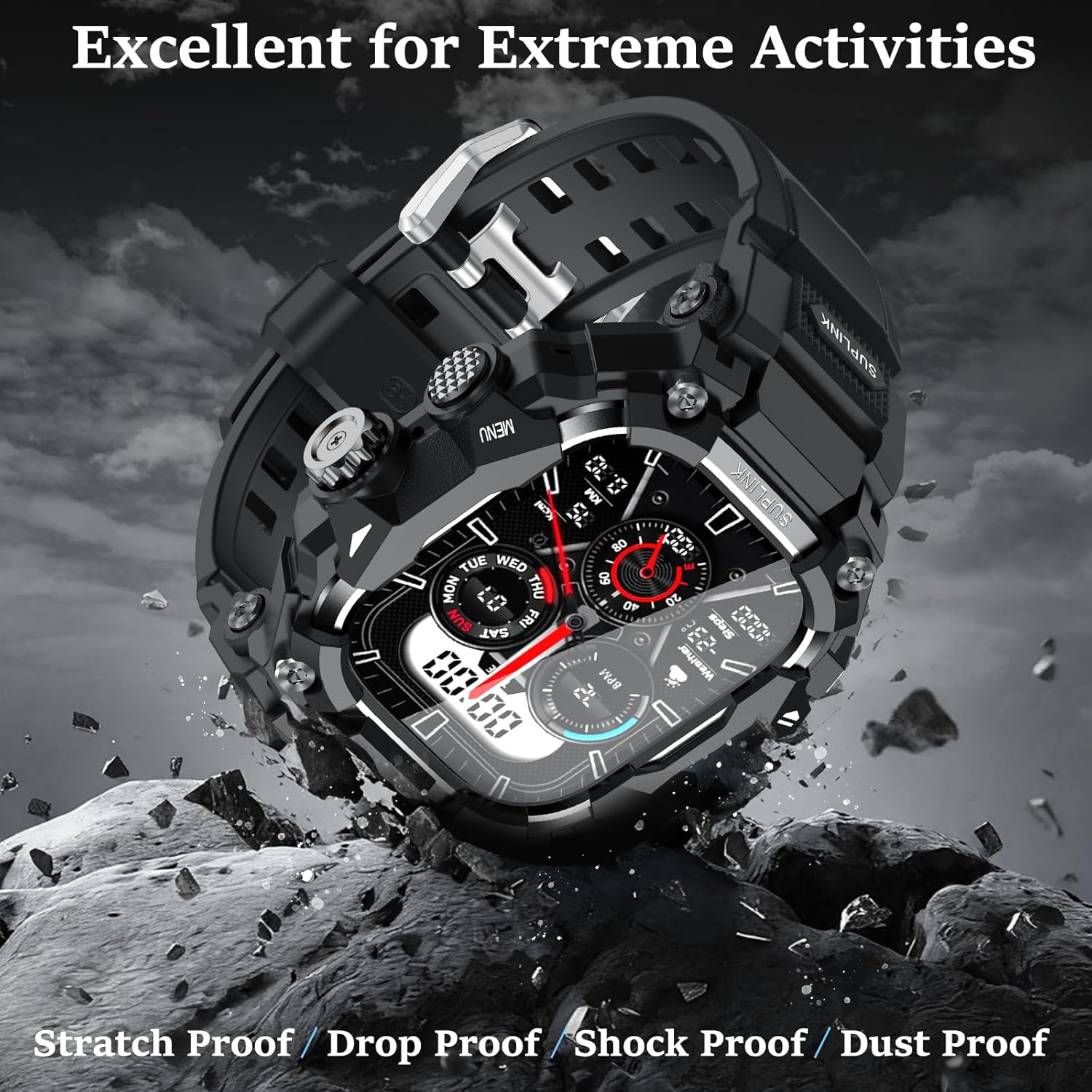 SUPLINK Rugged Case Band for Apple Watch Ultra 2 Band/3/1, Compatible with Men Apple Watch Bands 49mm, Sratch-Resistant Protective Bumper Screen Protector Kit for iWatch Ulltra 3 Bands (Black)