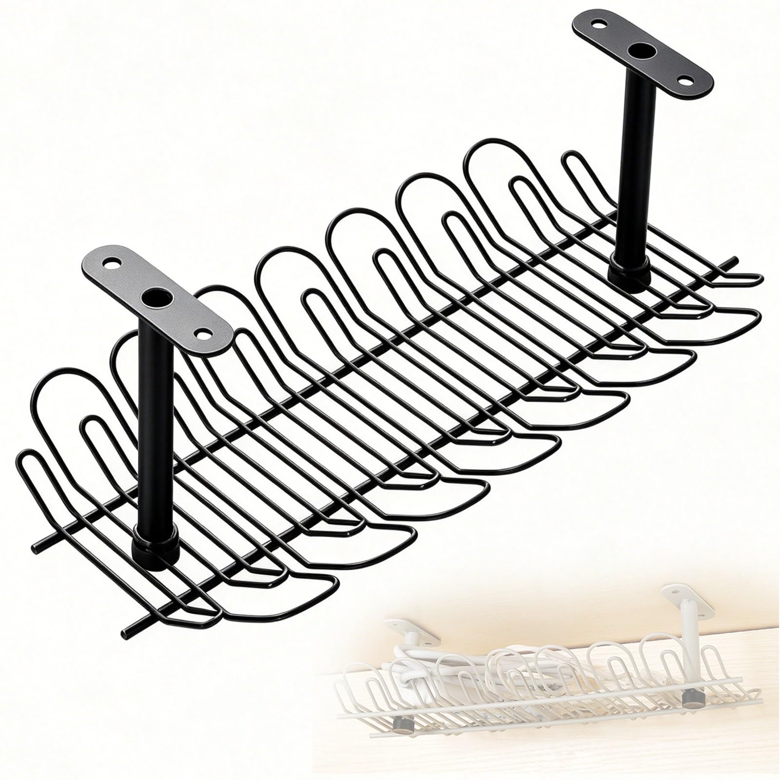 Organizator Kabli pod Biurkiem o Udźwigu 10kg, do Biurka, Szer. 16, Wys. 13cm, do Biura(Black,72cm/28in)