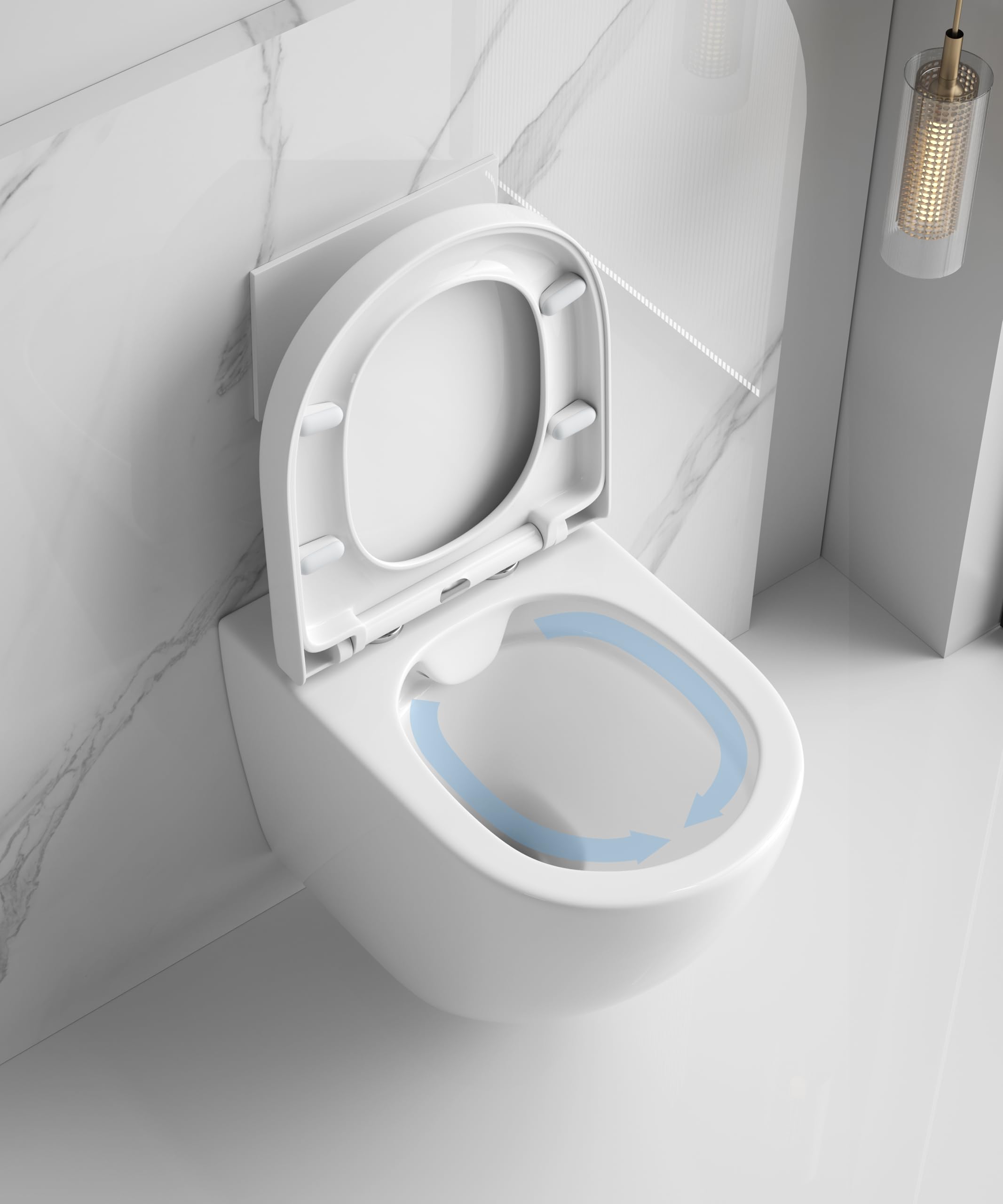 sanicomfort Cozy Wand-WC erhöht – spülrandloses Hänge-WC mit 45,5 cm Sitzhöhe & Absenkautomatik, weiß