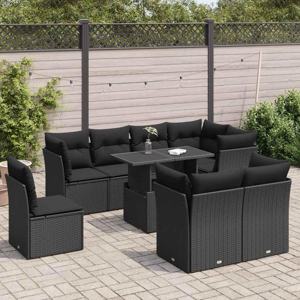 Zestaw Sofas Ogród 9-częściowy czarny syntetyczny rattanowy