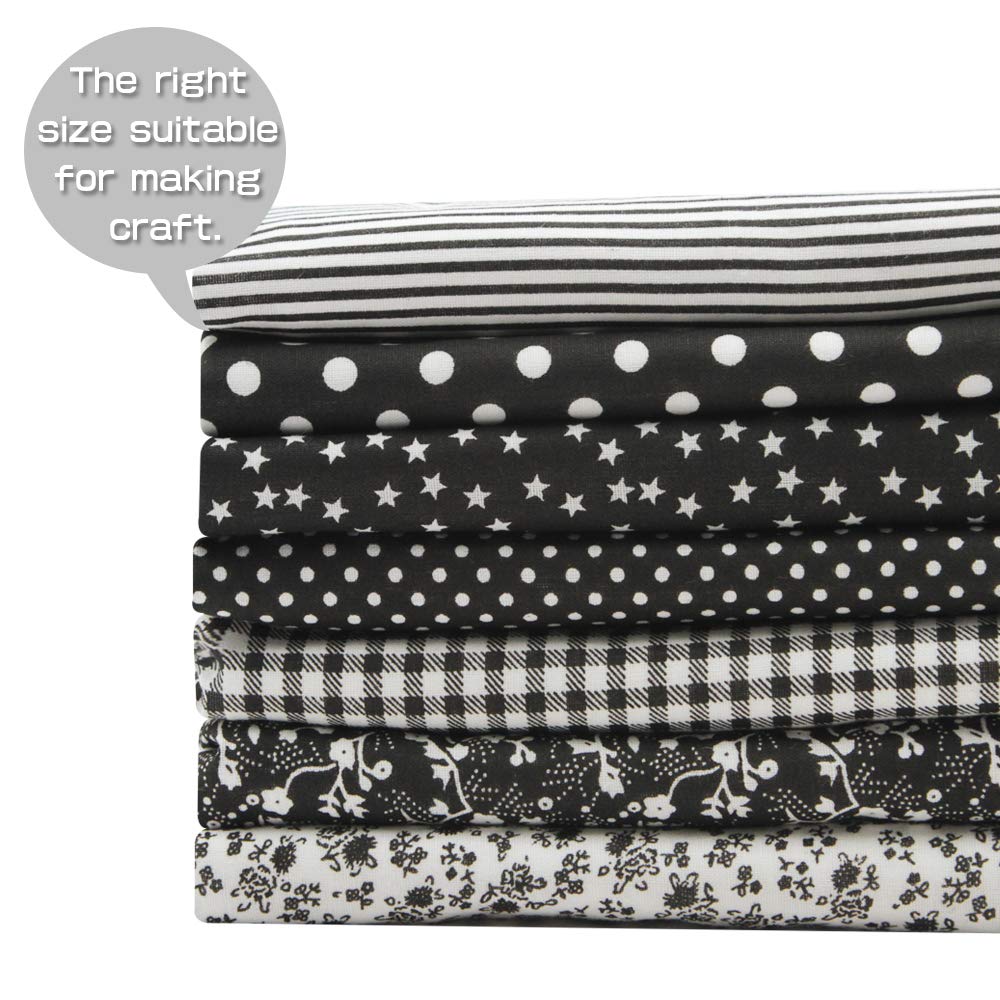 Printed Floral Cotton Fabric for Patchwork Quilting Fabric for Sewing Crafting Patchwork Textile Fat Quarter Bundles DIY 7 pcs/lot 19" x 19" (Black)