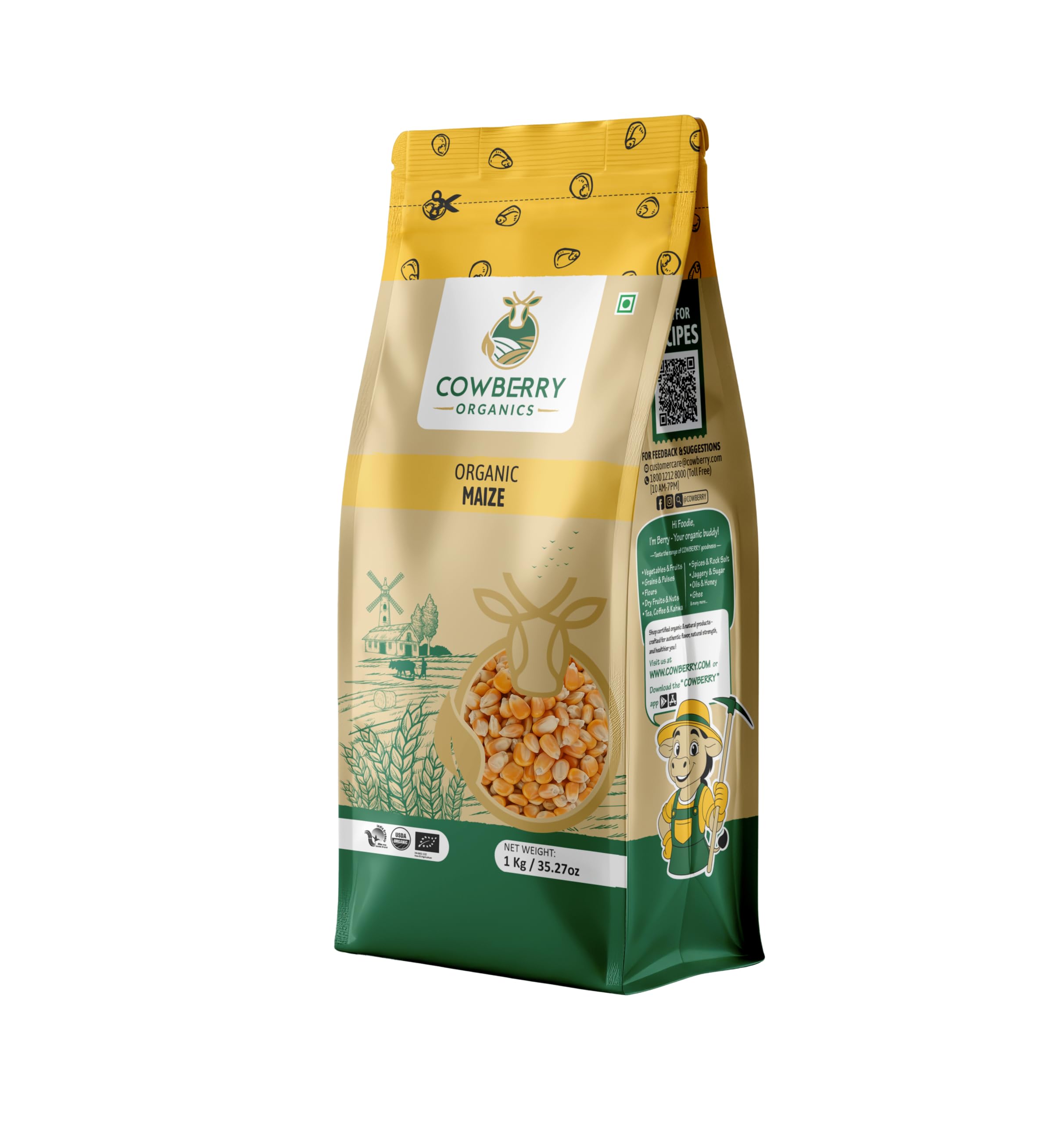 COWBERRY Organic Maize/Makka/Corn Kernels/Makka Daana 500 g, Naturally Sun-Dried Whole Grain | Lab-Tested 252+ Chemicals & Glyphosate Free | NPOP India, NOP USDA, EU Organic Certified | Gluten-Free-image-41
