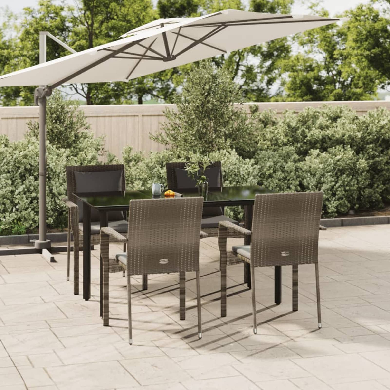 3185115 Set da Pranzo Giardino 5pz Nero e Grigio con Cuscini Polyrattan Testata in Legno,Testata Letto Matrimoniale Muebles Dormitorio Spalliera Letto Testiere per Letto Matrimoniale