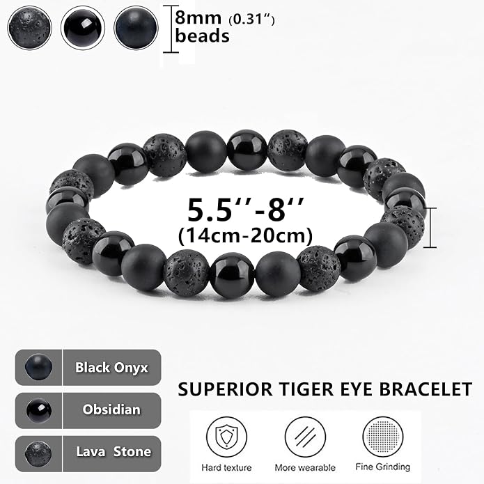 Pulsera para hombre con piedras negras 8MM miniatura 2