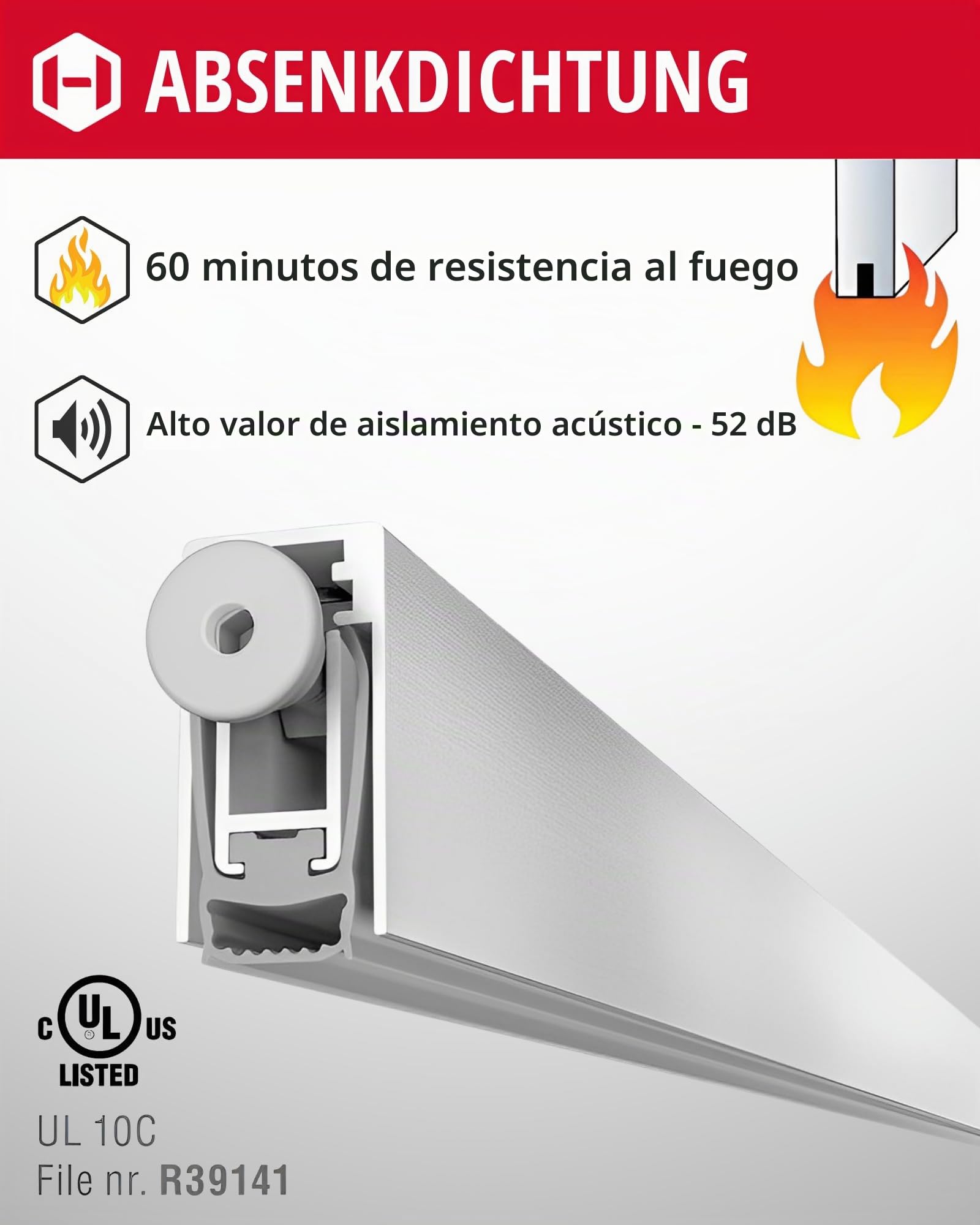 Gedotec Junta de suelo retráctil, 15 x 30 mm, Drop MAXI, longitud 1030 mm, se puede acortar | Junta para suelo de puerta | Protección contra incendios, cortavientos, resistente al frío