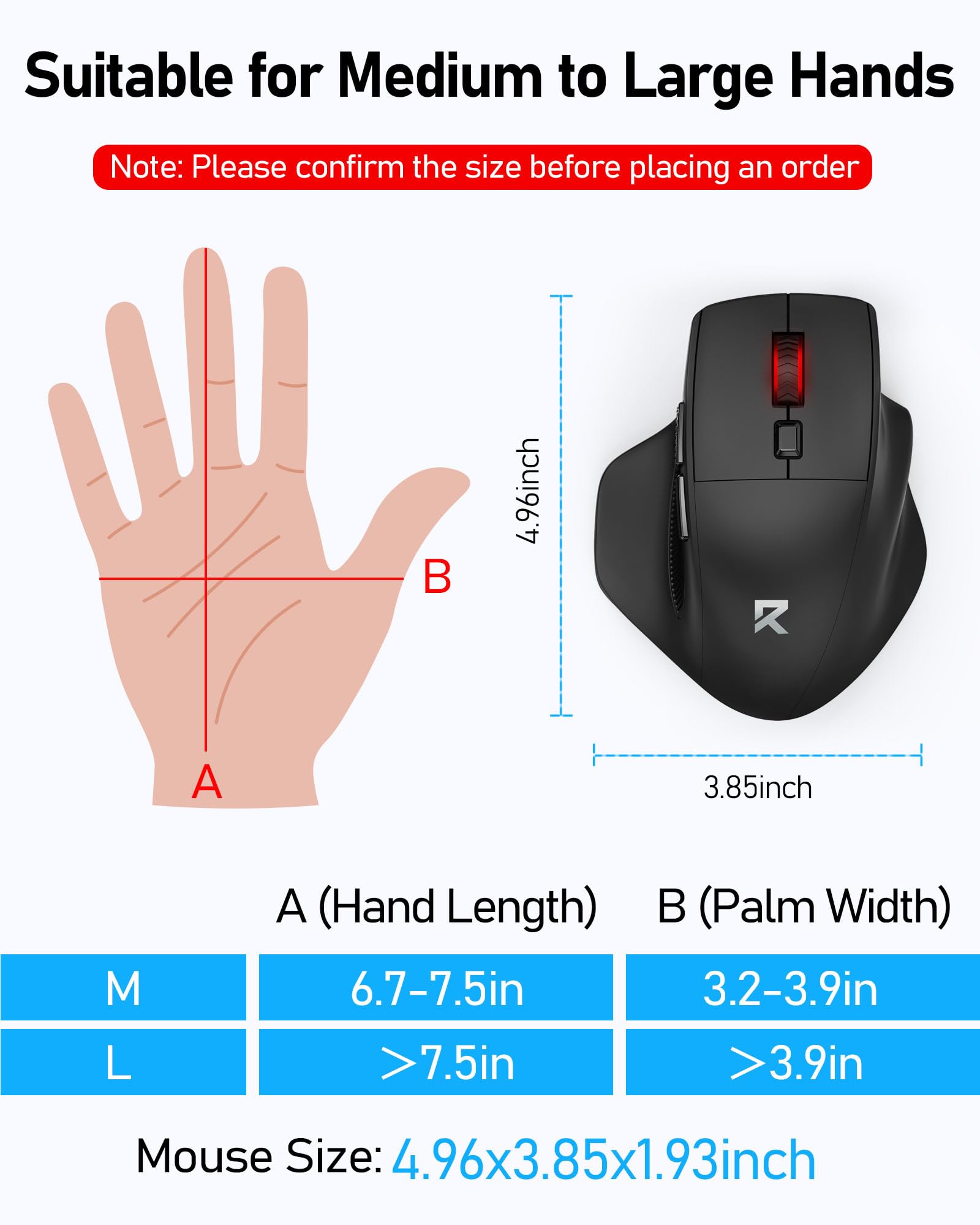 Redragon Big Wireless Mouse for Medium to Large Hands, 2.4GHz Ergonomic Computer Mouse, 6 Buttons, 4000 DPI, Full Sized USB Optical Mouse for Laptop, PC, Chromebook — view 2